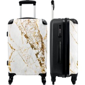 NoBoringSuitcases.com - Koffer - Reiskoffer - 20 kg bagage - Marmer - Goud - Wit - Luxe - Chic - Valies - Trolley koffer met TSA slot - Koffer groot