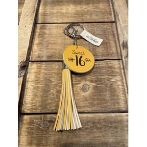 Sleutelhanger met kwastje | Imitatie leer | Geel | Sweet 16