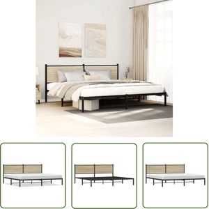 The Living Store Bedframe zonder matras metaal sonoma eikenkleurig 193x203 cm - Klassieke Bed Frame - Houten Bed Frame - Metalen Bed Frame - Tweepersoons Bed - Bed Frame Zonder Matras