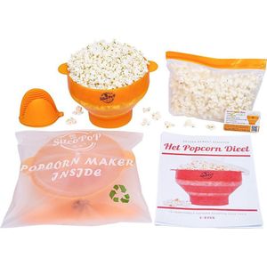 SilcoPoP 4in1 Popcorn Maker Bundle Orange - Siliconen Popcorn Popper Simpel & Opvouwbaar