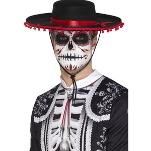 SMIFFY'S - Rode en zwarte Dia de los Muertos sombrero voor volwassenen