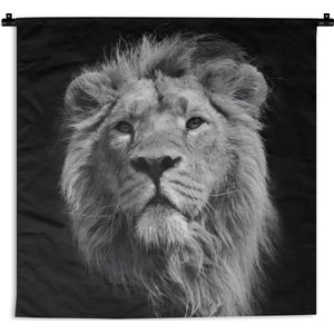 WandkleedDieren - Zwart-wit portret van een leeuw Wandkleed katoen 150x150 cm - Wandtapijt met foto