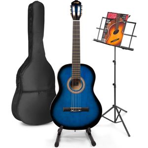 Akoestische gitaar voor beginners - MAX SoloArt klassieke gitaar / Spaanse gitaar met o.a. 39'' gitaar, gitaar standaard, muziekstandaard, gitaartas, gitaar stemapparaat en extra accessoires - Blauw