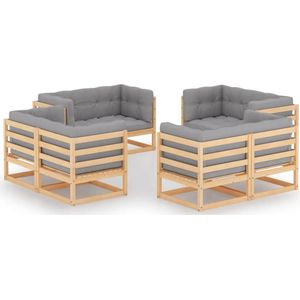 vidaXL - 8-delige - Loungeset - met - kussens - massief - grenenhout