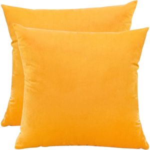Sierkussen Oranje Geel 45x45 cm Set van 2 - Velvet Effen Dit zijn Kleurrijke Moderne Zachte Woonkamer Kussens van LiveOnce