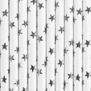 Papieren rietjes met zilveren sterren 50x stuks - feestartikelen verjaardag