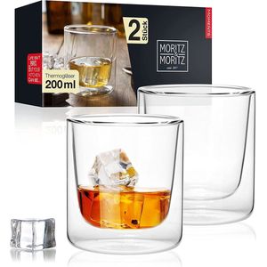 2 x 200 ml whiskyglazen set dubbelwandig – dubbelwandige glazen voor whiskywater, thee, koffie of longdrings – vaatwasmachinebestendig