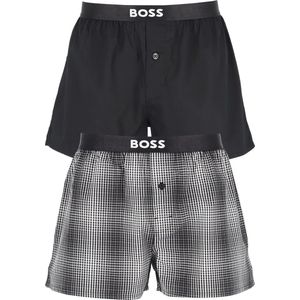 HUGO BOSS boxershorts woven (2-pack) - heren boxers wijd model - zwart en zwart met wit geruit - Maat: S