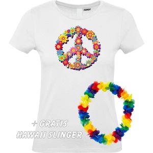 Dames T-shirt Peace Flowers | Love for all | Gay Pride | Regenboog LHBTI | Wit dames | maat XS
