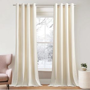 Velvet Curtains for Living Room thermische gordijnen tegen kou, gordijn met inslagringen, set van 2, H 260 x B 132 cm, ondoorzichtige gordijnen, fluweel, crème (300 g/m²), zware fluwelen
