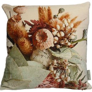 SVJ Droogbloemen Sierkussen - 45x45 cm - Fluweel - Beige