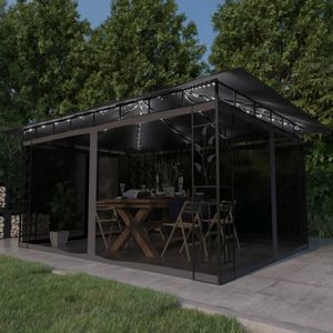 The Living Store Tuinprieel - s - Luifel - 4x3x2.73m - Antraciet - Zonne-energie