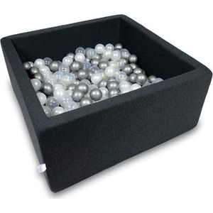 Ballenbak vierkant zwart - 400 ballen - 90 x 40 x 40 cm - ballenbad - zilver 7 cm ballen