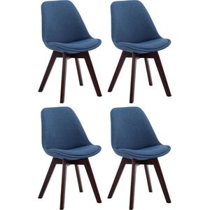 CLP Borneo V2 Set van 4 eetkamerstoelen - Stof blauw walnoot