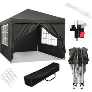 Manzibo Pop-Up Partytent  - Tent Tuin - Voor Camping - Pop-up Tent  Feesttent - 4 Palen - Open zijkant - Grijs
