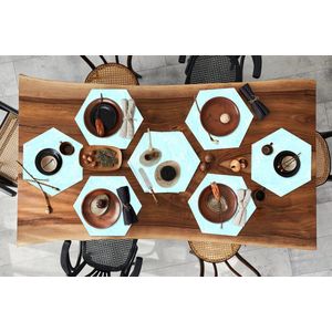 Placemats hexagon - Onderleggers placemats - Placemat zeshoek - Marmer print - Neon - Blauw - Patronen - 10 stuks