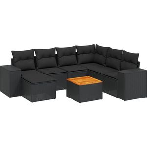 vidaXL Loungeset 8-delig - Poly Rattan - Zwart