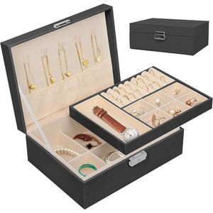 Sieradendoos voor Dames - Lagen Sieradenorganizer in Zwart voor Oorbellen, Armbanden en Ringen