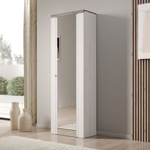 Meubella - Schoenenkast Linford - Wit eiken - 65 cm - Met spiegel