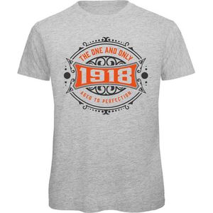 1918 The One And Only | Feest Kado T-Shirt Heren - Dames | Antraciet - Oranje | Perfect Verjaardag Cadeau Shirt | Grappige Spreuken - Zinnen - Teksten | Maat L