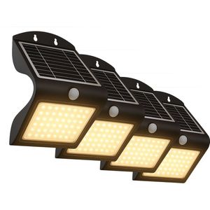 FlinQ Atalanta 4-PACK - Solar Wandlamp Buiten - Buitenlamp op Zonne Energie met Bewegingssensor - LED Tuinverlichting met Dag en Nacht Sensor - Buitenverlichting - Zwart