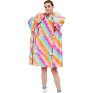 JAXY Hoodie Deken - Snuggie - Snuggle Hoodie - Fleece Deken Met Mouwen - 1450 gram - Hoodie Blanket - Kersttrui - Kerstcadeau - Regenboog Oranje