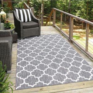 Flycarpets Lora Buitenkleed Voor Binnen & Buiten Vloerkleed - Grijs - Barok Design - 150 cm Vierkant