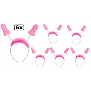 6x Diadeem met piemeltjes glitter pink