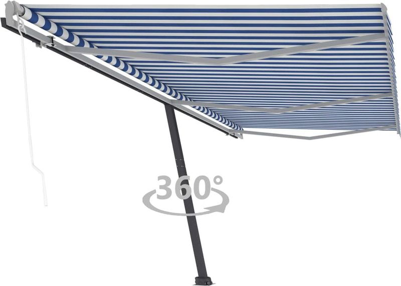 vidaXL - Luifel - vrijstaand - automatisch - 600x350 - cm - blauw - en - wit