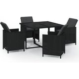 vidaXL - 5-delige - Tuinset - met - kussens - poly - rattan - zwart