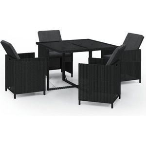 vidaXL - 5-delige - Tuinset - met - kussens - poly - rattan - zwart