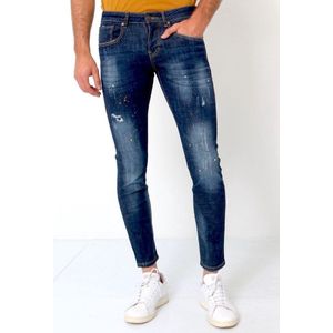 Basic Broek Heren - Jeans Met Verfvlekken - D3068 - Blauw