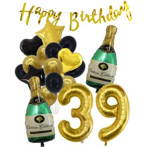 39 Jaar Verjaardag Cijferballon 39 - Feestpakket Snoes Ballonnen Pop The Bottles - Zwart Goud Groen Versiering
