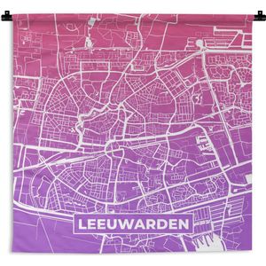 Wandkleed - Wanddoek - Stadskaart - Leeuwarden - Paars - 60x60 cm - Wandtapijt - Plattegrond