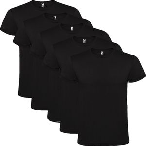 6 Pack Roly T-Shirt 100% katoen, single jersey, 150 gsm Ronde hals Zwart Maat M