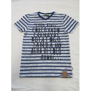 rumbl , jongens , t-shirt korte mouw , streep blauw , v hals , 104 / 110