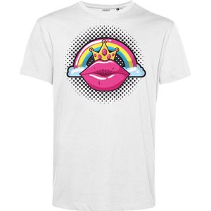 T-shirt Female PopArt Lips | Gay pride shirt kleding | Regenboog kleuren | LGBTQ | Wit | maat L