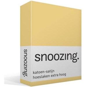 Snoozing - Katoen-satijn - Hoeslaken - Lits-jumeaux - Extra Hoog - 200x220 cm - Geel