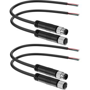 2 paar M8 3-pins seriële kabel, mannelijke + vrouwelijke stekker, IP67 industriële sensor lekkage bekabeling (4 doorlopende pinnen)