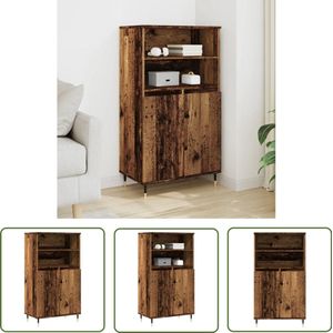 The Living Store Hoge kast 60x36x110 cm bewerkt hout oud houtkleurig - Hoge Kast - Houten Kast - Opslagkast - Vintage Kast - Scandinavisch Design