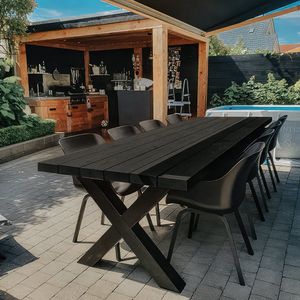 Tuintafel Douglas Zwart 220 x 100 cm - Stalen X poten + inclusief vakkundige montage – Eettafel