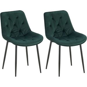 CLP Wallace Set van 2 eetkamerstoelen - Zonder armleuning - Metalen frame - Vloerbeschermers - Velvet - Fluweel/groen