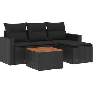 vidaXL Loungeset 5-delig - Poly Rattan - Zwart Loungeset - Tuinmeubels - Lounge Set - Buitendecoratie - Outdoor Furniture