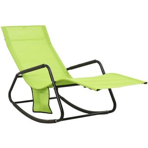 vidaXL Ligbed staal en textileen - groen Ligstoel - Lounge Stoel - Tuinset - Buitendecoratie - Tuinbank