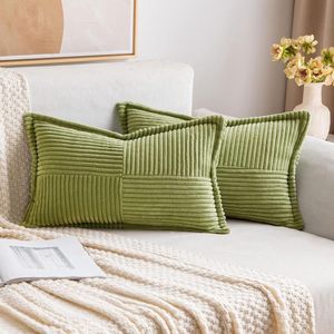 Corduroy kussenslopen - fluweel zacht - moderne sierkussen - decoratieve kussensloop - woonkamer slaapkamer - grasgroen - 40 x 60 cm .
