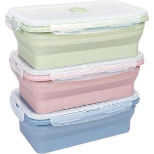 3 stuks 550 ml kleine opvouwbare vershouddozenset met deksel, siliconen maaltijdprep dozen, opvouwbare broodtrommel, vleeswarendozen voor koelkast, vriesdozen, opvouwbaar, voor camping,