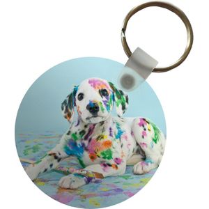 Sleutelhanger - Hond - Verf - Blauw - Plastic - Rond - Uitdeelcadeautjes