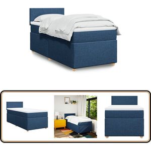 vidaXL Boxspring met matras stof blauw 90x190 cm