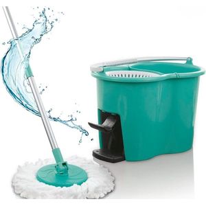 Dwijl en Emmer Set - Power-dweilmop Speciale Emmer - Twee-kamer Filtersysteem - Vuilwaterfilter - Gemakkelijk Uitwringen - Ontworpen in Duitsland - Turkoois