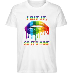 T Shirt Heren en Dames - Pride Mond - Regenboog Kleuren - Wit - XL